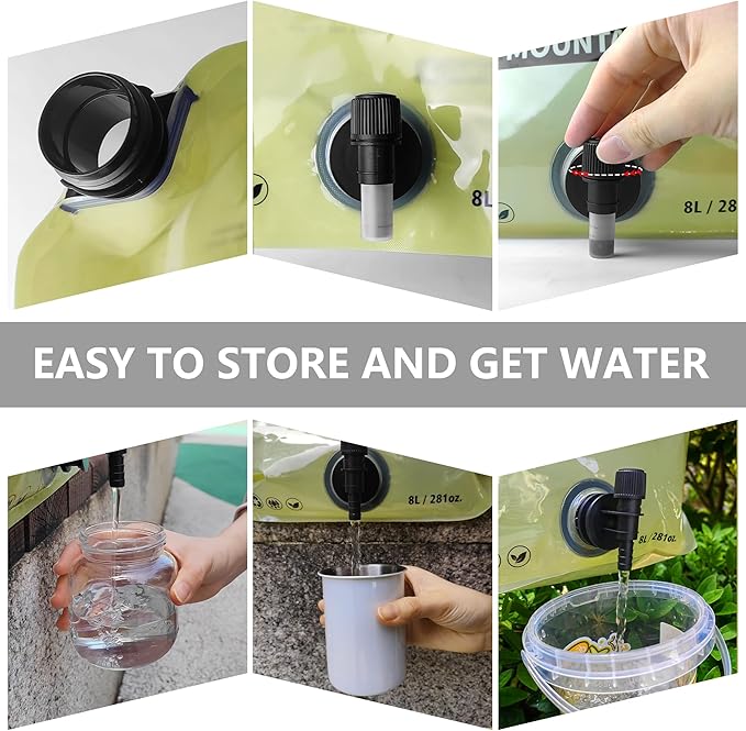 Collapsible 8L Water Storage Bag, BPA-Free Portable Folding Water Jug with Adjustable Faucet, Leakproof Emergency Water Bag for Camping, Hiking, Riding, Outdoor Sport (GREEN, 4)