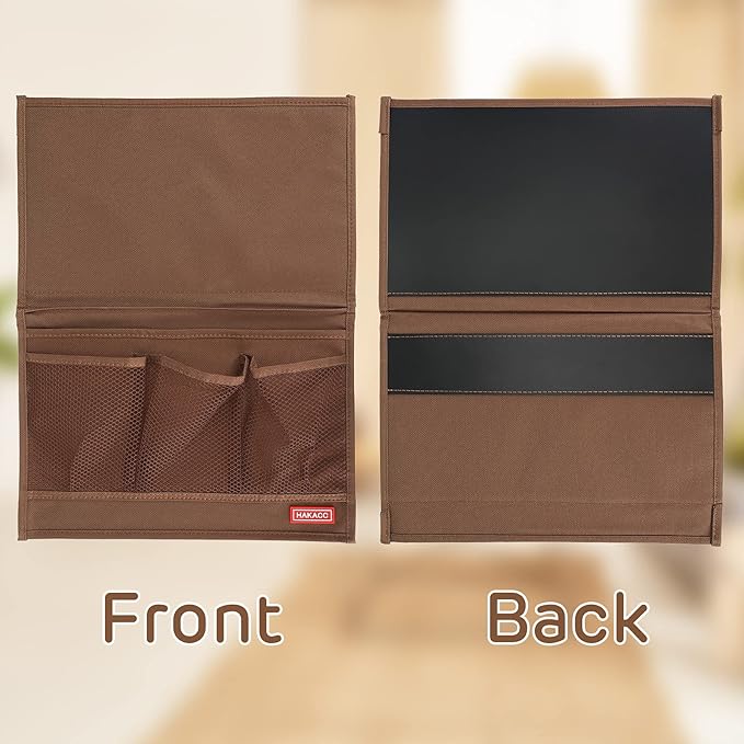 HAKACC Bedside Organizer, Bedside Storage Caddy Organizer with Hanging Pocket, Remote Holder for Bed Accessories, Brown