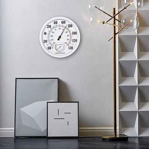 Indoor Outdoor Thermometer Large Waterproof Wall Patio Weather Thermometer No Battery Required Hanging Decor (White)