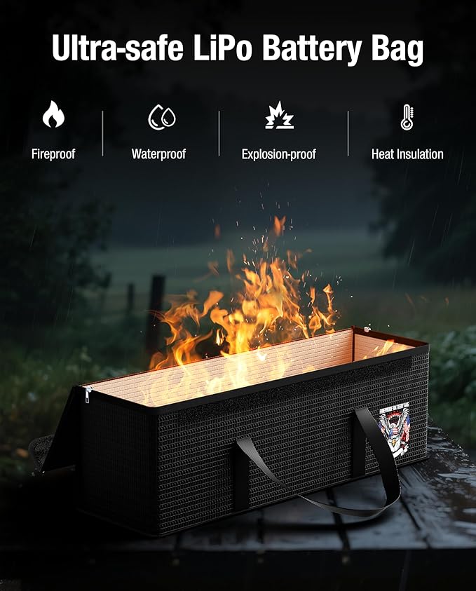 Fireproof Explosionproof Lipo Battery Safe Bag - Large Capacity Ebike Battery Storage Guard Pouch for Charging & Storage - Waterproof Protective Case for Ebike & Lithium Batteries(16x4.7x5 Inches)