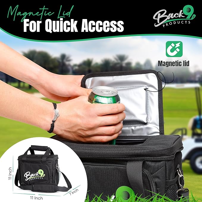 Golf Cooler Bag with Magnetic Lid – 12 Can Soft Sided Insulated Backpack Cooler for Golf Cart, Bag or Camping