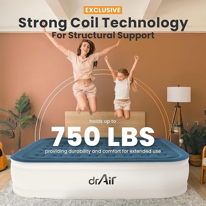 King Air Mattress, 18” Raised Inflatable Bed with Built-in Pump, Waterproof Velvety Top, Ergonomic Design, Reinforced Support, and Carry Bag for Home, Camping, and Guests