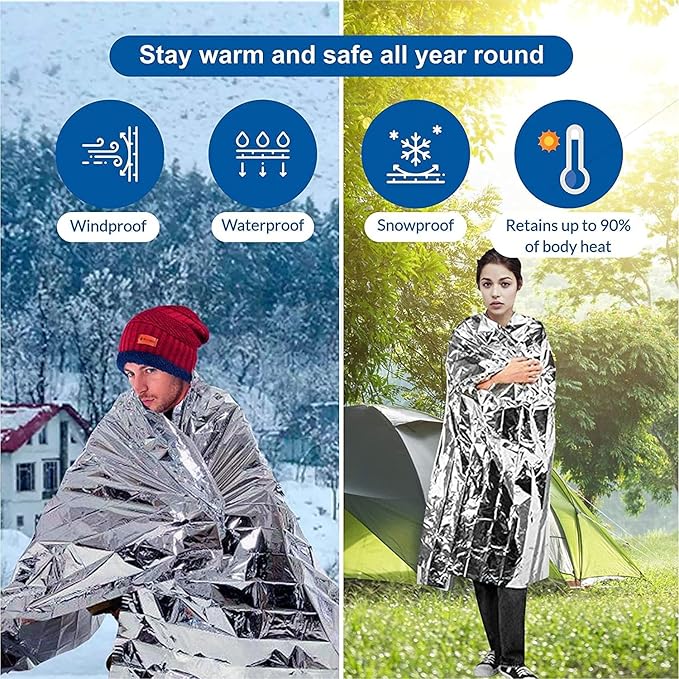 Emergency Foil Thermal Blanket (Pack of 25), 210 x 160 cm (82" x 63") Emergency shelter Survival Reflective Blankets Perfect for Outdoors, Hiking, Survival, Marathons or First Aid