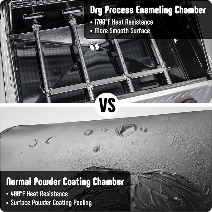 4-Burner Propane Gas Grill with Side Burner&Table, Outdoor BBQ Grill with Porcelain-Enamel Cast Iron Grates for Patio, 48,000 BTU Output Propane Grills for Outdoor Cooking, Stainless Steel