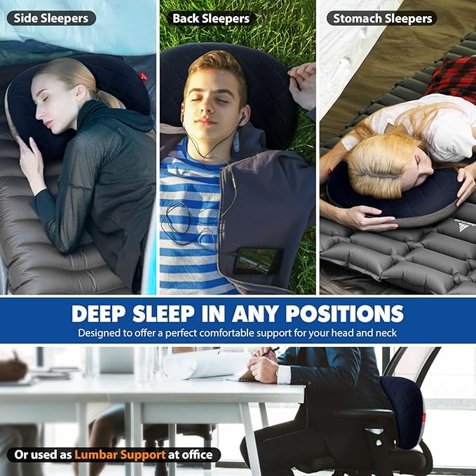 Hikenture Inflatable Pillow for Camping, Washable Backpacking Pillow for Sleeping, Ultralight Blow Up Pillows with Removable Cover, Portable&Compact Hiking Pillow for Beach, Travel, Outdoor(Blue)