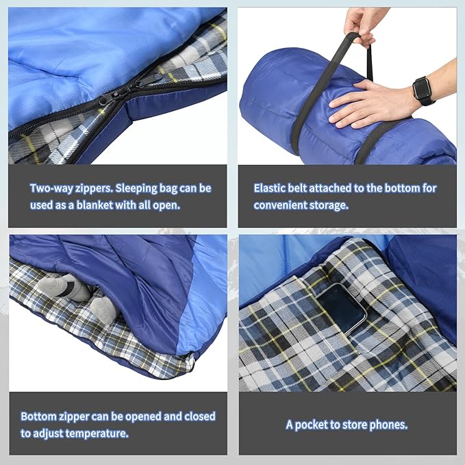 GEERTOP Flannel Sleeping Bag for Adults XXL 4 Season, 0 Degree Sleeping Bag for Winter Cold Weather