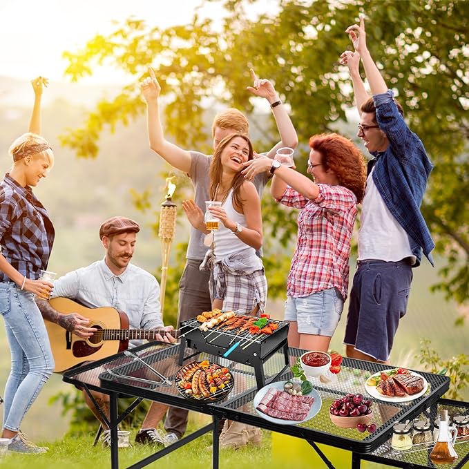 BRIAN & DANY 3x2 FT Camping Table with 2 Wing Panels, Folding Grill Table, Metal Portable Picnic Table, Lightweight Height Adjustable Foldable Table for Outdoor, Black