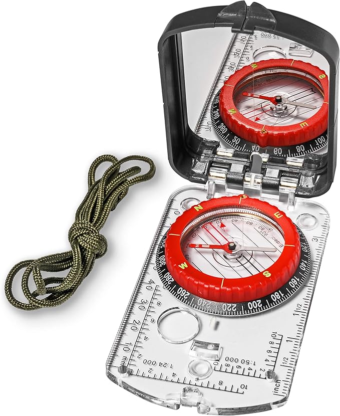 Boy Scout Sighting Compass - Adjustable Declination Mirror, Compass Base Plate, Orienteering & Hiking Navigation - Military Grade, Backpacking & Camping Tool
