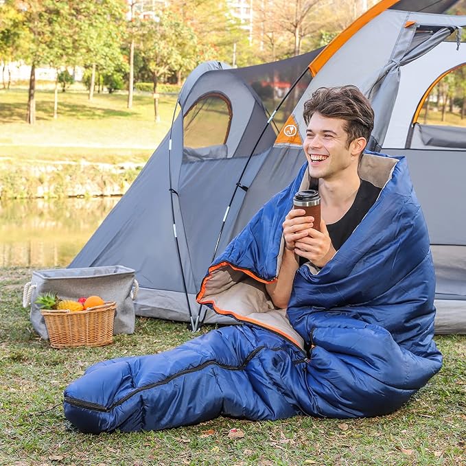 Amazon Basics 30°F Cool Weather Sleeping Bag, 75 Inches x 33 Inches, Blue