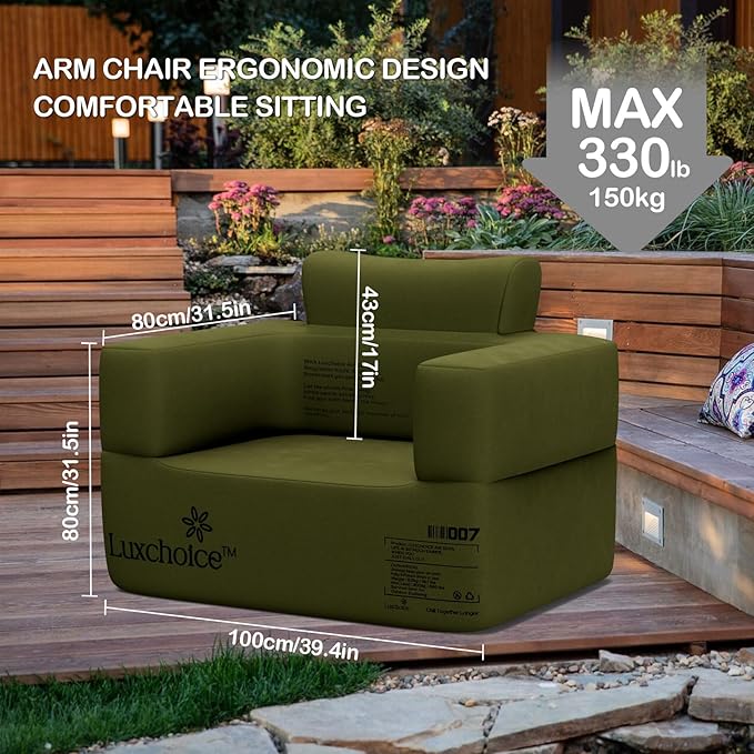 Inflatable Couch Premium Oxford Cloth Inflatable Sofa with Built-in Pump Rechargeable Portable Blow Up Couch for Camping Outdoor Travel Home Guests Backyard Patio