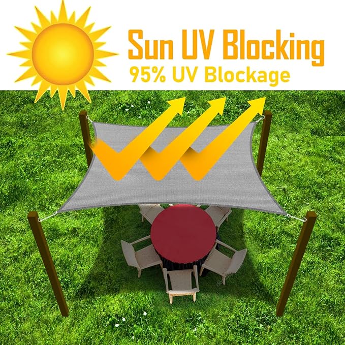 20' x 20' Grey Outdoor Sun Shade Sail Canopy ??UV Resistant Permeable Awning Fabric for Patio, Garden, Backyard, Pergola, Carport, Lawn Shelter Cover