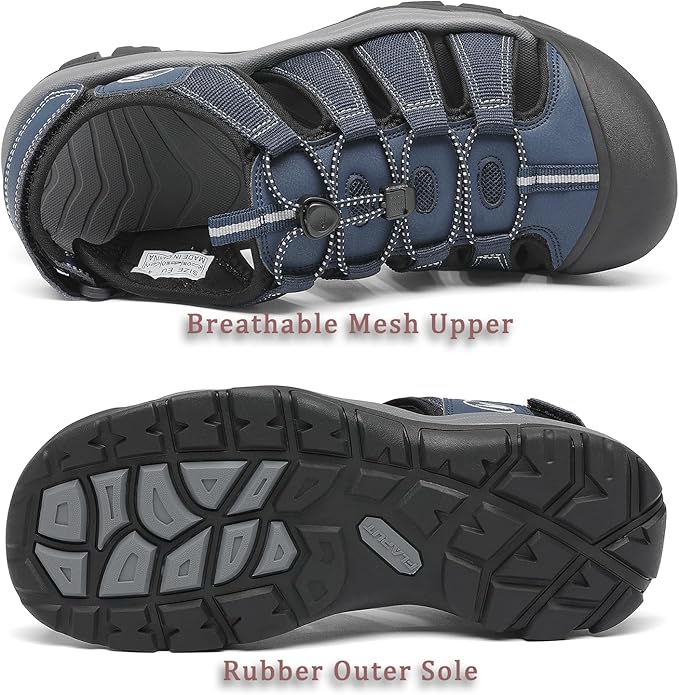 FLARUT Men's Athletic Sandals - Closed Toe Sport Hiking & Outdoor Walking Water Sandals with Anti-Slip Cushioning and Breathable Mesh