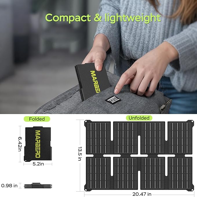 MARBERO 80W Solar Powered Generator with Panels 25W Included, 88.8Wh Lithium Battery Portable Power Station with AC Outlet 120W Peak Fast Charging 110V for Camping Outdoor Home Backup Backup RVs