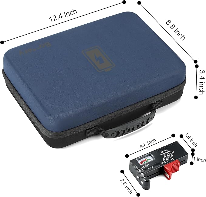 MOSLA Battery Organizer, Waterproof Battery Organizer Storage Case with Tester BT-168 (Dark Blue&Black)