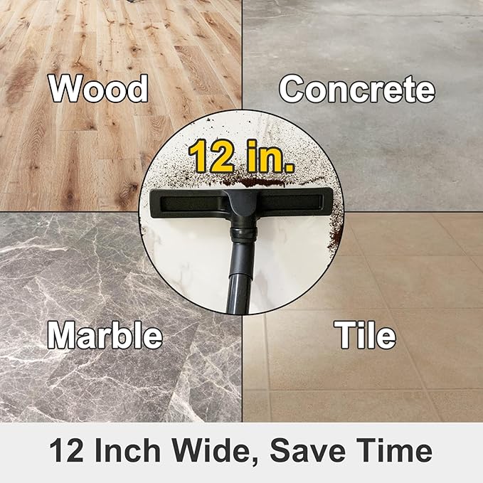 Hardwood Brush Vacuum Attachment for 1 1/4" 2 1/2" Shopvac Wet Dry Vacs, Horsehair Bristles Parquet Nozzle, 12" Shop Vac Floorhead Accessory (1.25" Hard Floor Head & 2.5" Vac Hose Adapter)