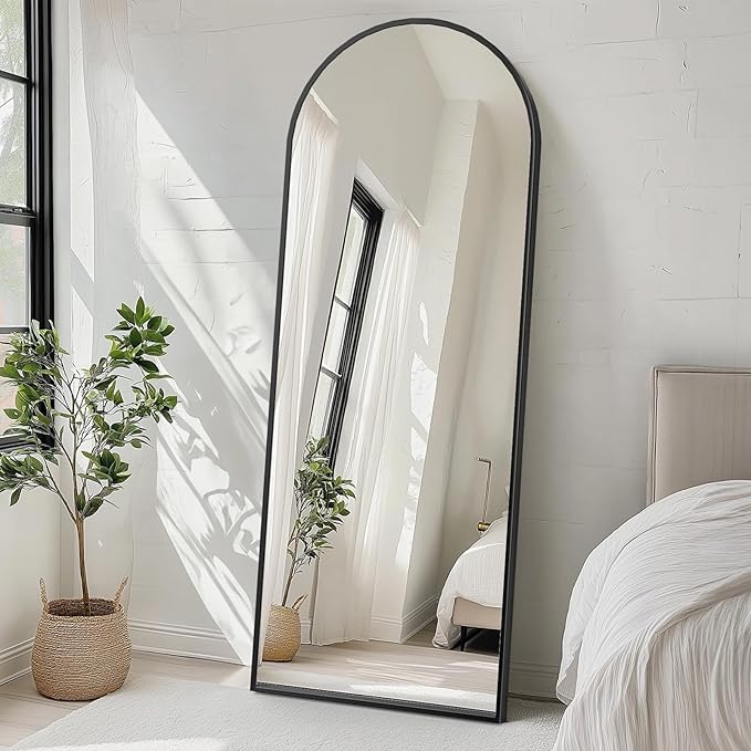 Arched Full Length Mirror, 71 x 26 inch Floor Mirror with Aluminum Alloy Thin Frame, Full Body Mirror for Wall Bedroom Dressing Home Decor, Black