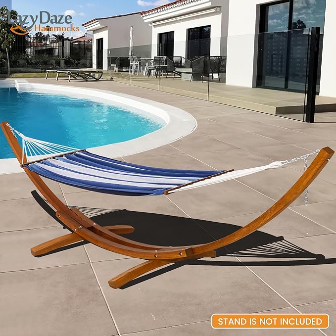 Lazy Daze Hammocks Cotton Fabric Spreader Bar Hammock, Outdoor Portable Hammock with Carrying Bag & Tree Straps for Bedroom, Patio, Backyard, Balcony, Max 450lbs Capacity, Blue