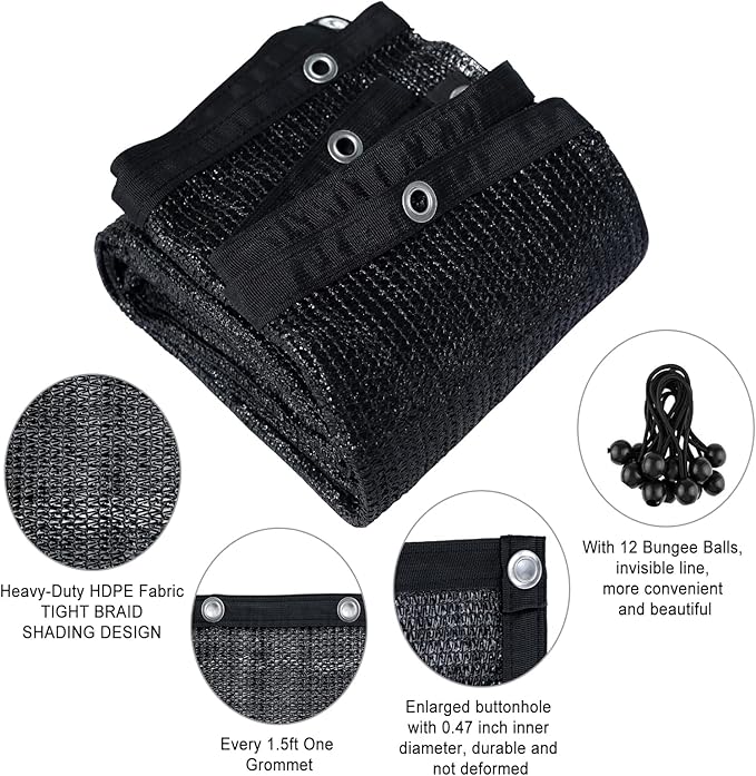 Agfabric 70% 12X 16ft Sunblock Shade Cloth with Grommets for Garden Patio, Black