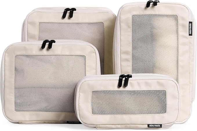 Compression Packing Cubes for Travel - Luggage Organizer Bags - Double Zipper Packing Cubes for Suitcases (4-Pack, Beige)