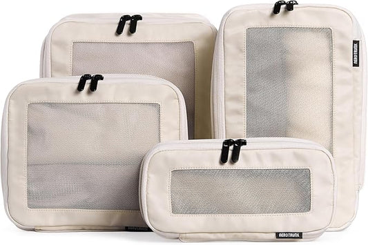 Compression Packing Cubes for Travel - Luggage Organizer Bags - Double Zipper Packing Cubes for Suitcases (4-Pack, Beige)