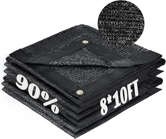 Cool Area 90% Sun Shade Cloth Mesh Tarp with Grommets for Plant Cover 8x10ft Patio Canopy Garden Pergola Blackhouse Car Barn Kennel Black