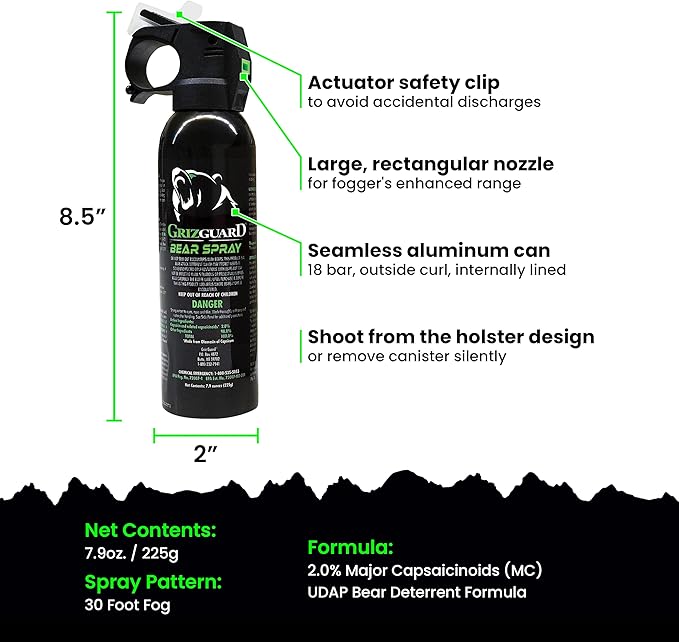 Bear Spray & Griz Guard Holster - Strongest Formula Allowed by EPA (7.9 oz)