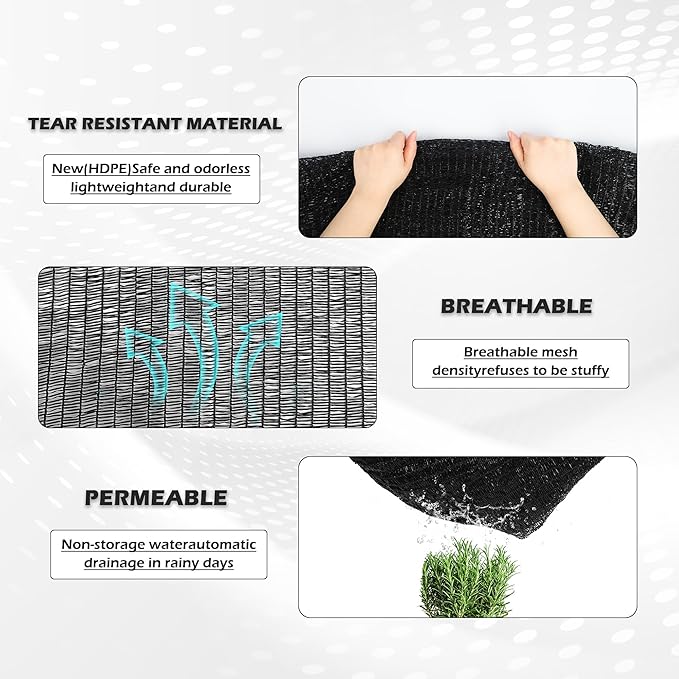 Garden expert 50% Sun Shade Cloth 10x10ft Mesh Tarp with Grommets for Plant Cover Patio Canopy Garden Pergola Greenhouse Car Barn Kennel Black