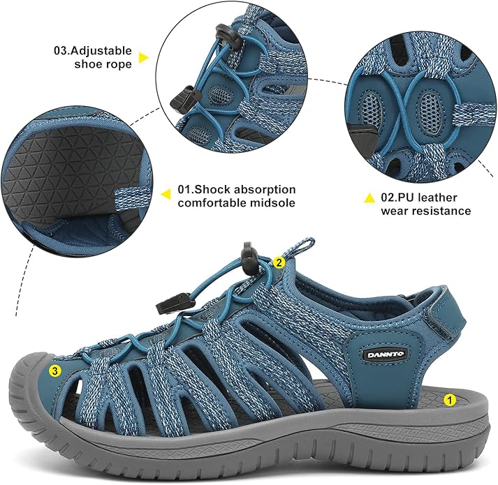 Dannto Women's Closed Toe Hiking Sandals Walking Water Sandal Comfort Athletic Sport Outdoor Sandals