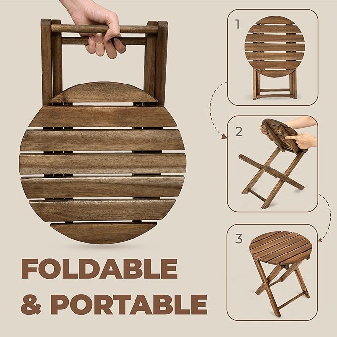 2PCs Folding Side Tables, Waterproof Patio Foldable End Table, Portable Side Table for Indoor and Outdoor Garden, Porch, Balcony, Camping, Fishing, Walnut Color, Small Size 13 inch Height