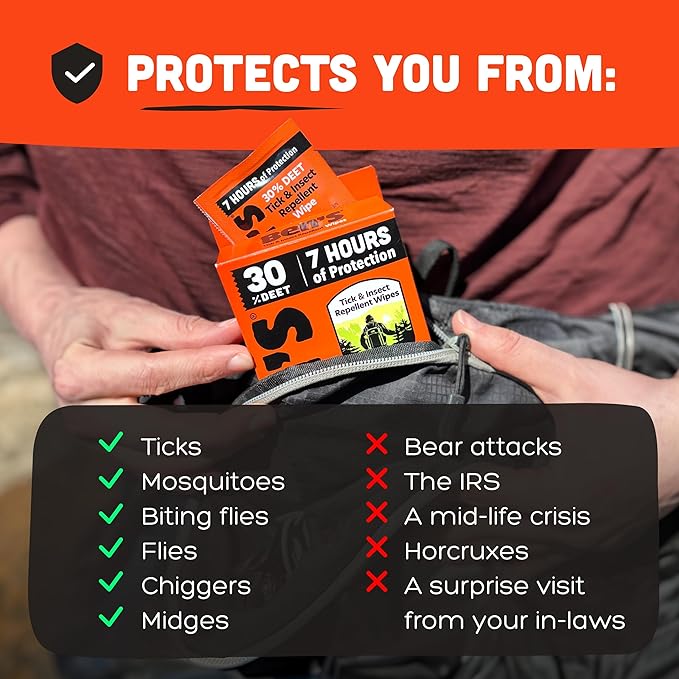 Ben's Tick & Insect Repellent Wipes - 30% DEET for Mosquitoes, Ticks & More - Up to 7 Hours of Protection - Alcohol- & Fragrance-Free - 12 Wipes (4 Pack)