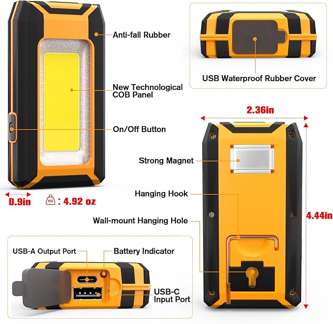 2 Pack 40W 1600LM LED Work Light, Rechargeable Portable Magnetic Flood Lights for Outdoor Camping Emergency Car Repairing and Waterproof Job Site Lighting