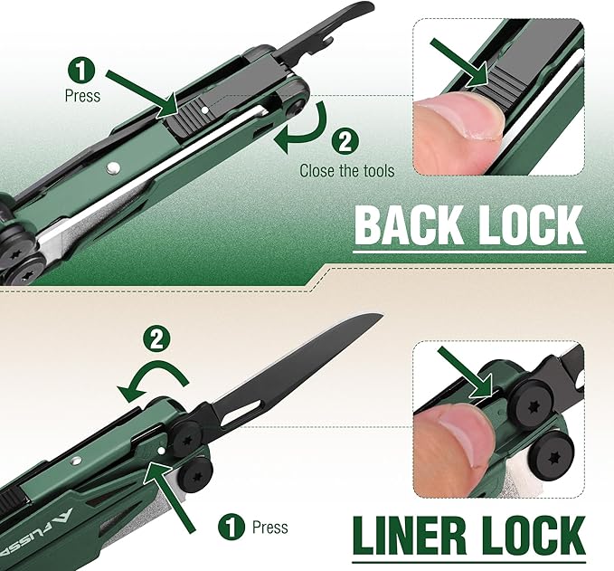 FLISSA Multitool, 15-in-1 Multi Tool Pocket Knife with Sheath, Stainless Steel EDC Multitool Pliers for Men, All-in-One Tools for Camping, Fishing, Survival