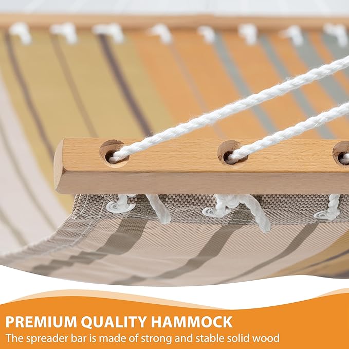 Lazy Daze Hammocks Quick Dry Hammock with Spreader Bar 2 Person Double Hammock with Chains Outdoor Outside Patio Poolside Backyard Beach 450 lbs Capacity, Coffee Stripes