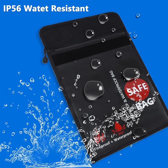 Fireproof Waterproof Money Document Bag 2 Pack, GEMEK Safe Zipper Bags, Fire & Water Resistant Storage Organizer Pouch for A4 A5 Documents Holder,File,Cash,Jewelry,Passport,Tablet,Laptop (Black)