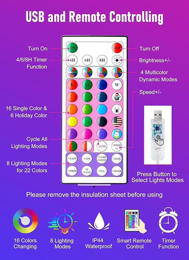 Fairy Lights Color Changing - 66 FT 200 LED String Lights with Remote, 16 Single Colors & 6 Holiday Colors Changing Fairy Lights, Christmas String Lights with Timer, Fairy Lights for Bedroom Indoor