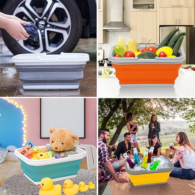 AUTODECO Collapsible Sink with Handle Towel, 2.37 Gal / 9L Foldable Wash Basin for Washing Dishes, Camping, Hiking and Home