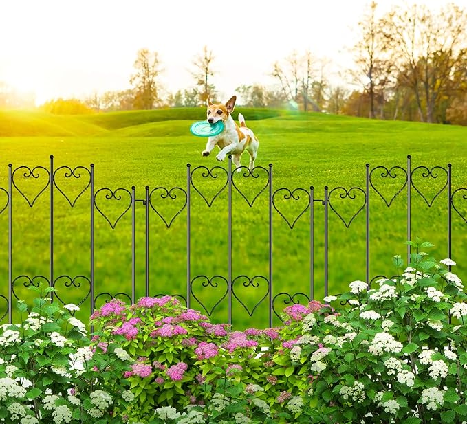 AMAGABELI GARDEN & HOME 5 Panel 27in(H)×9ft(L) Decorative Garden Fences and Borders for Dogs No Dig Rustproof Metal Fence Panels Garden Edging Animal Barrier Fencing for Flower Bed Yard Patio