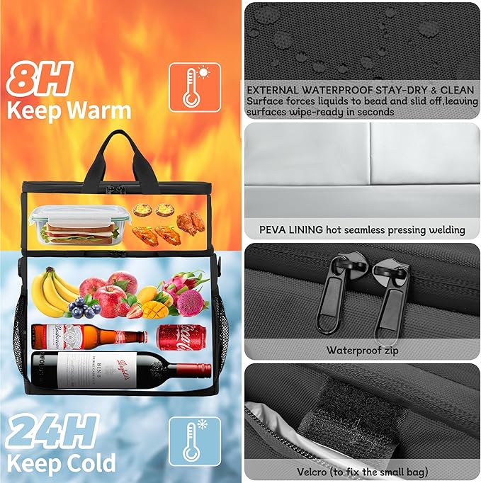 EULANT Large Waterproof Cooler Bag with Removable Lunch Bag,27 Can Collapsible Insulated Ice Chest Leak-Proof Cooler Bag for Men & Women Work Outdoor Beach Trips