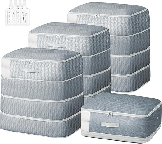 Comforter Storage Bag - 130L Large Capacity Blanket Storage Bags 4-Layer Ultra Space Saving Self Compression Organizer, Washable Compression Bags for Storage Comforter Blanket, 4-Pack, Grey