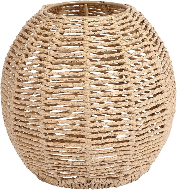 DOITOOL Rattan Lamp Shade, Small Wicker Lamp Shade,Woven Pendant Light Covers Boho Lamp Shade Replacement, Retro Lampshade for Floor Lamps, Chandelier, Desk lamp, Wall Sconces (Khaki Dark/Light)