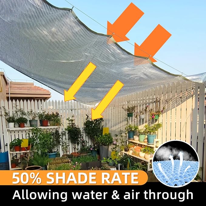 50% Shade Cloth, 10x12FT Sun Shade Cover Net Mesh Tarp with Grommets for Greenhouse, Plant, Garden, Patio, Pergola, Sun Shade Canopy Black
