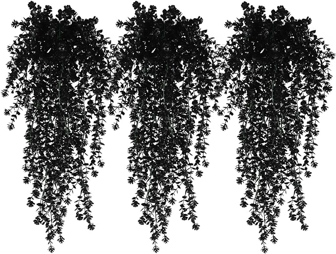 Black Hanging Flowers Faux Hanging Plants Black Artificial Hanging Plant Fake Greenery Faux UV Resistant Hanging Vines Plant for Indoor Outdoor Wedding Halloween Party Fall Wall Room Door Decor