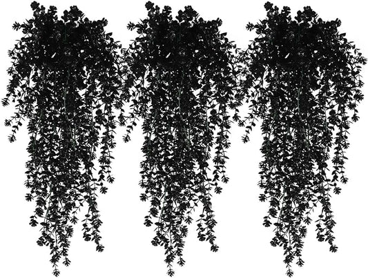 Black Hanging Flowers Faux Hanging Plants Black Artificial Hanging Plant Fake Greenery Faux UV Resistant Hanging Vines Plant for Indoor Outdoor Wedding Halloween Party Fall Wall Room Door Decor