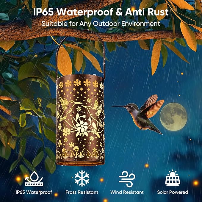 Hummingbird Solar Lanterns Outdoor Waterproof: Gardening Decor Unique Birthday Christmas Gifts for Women Mom Grandma - Hanging Solar Lights with 2 Modes Yard Patio Pathway Porch Decorations - 1 Pack