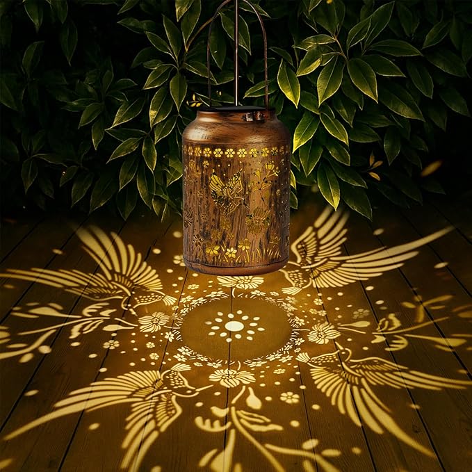 Hummingbird Lantern Solar Outdoor, Birthday Gifts for Women, Solar Light Outdoor Waterproof LED Decorative Garden for Lawn, Landscape, Patio, Porch Hanging Lantern for Ladies, Mom, Grandma