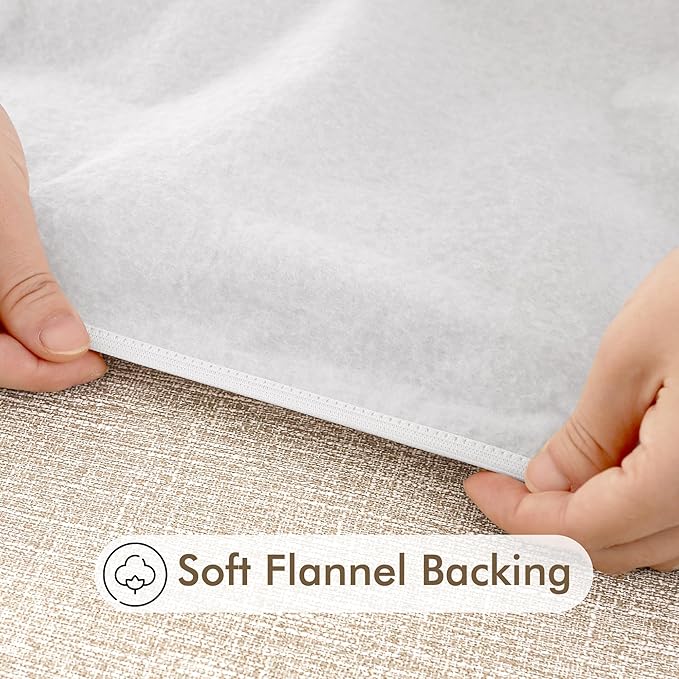 Fitable 2 Pack Faux Linen Round Table Cover with Flannel Backing, Vinyl Fitted Elastic Tablecloth Waterproof Table Cloth for Picnic, Party, Indoor Dining, Nature (Fit for 45"-56" Round Tables)