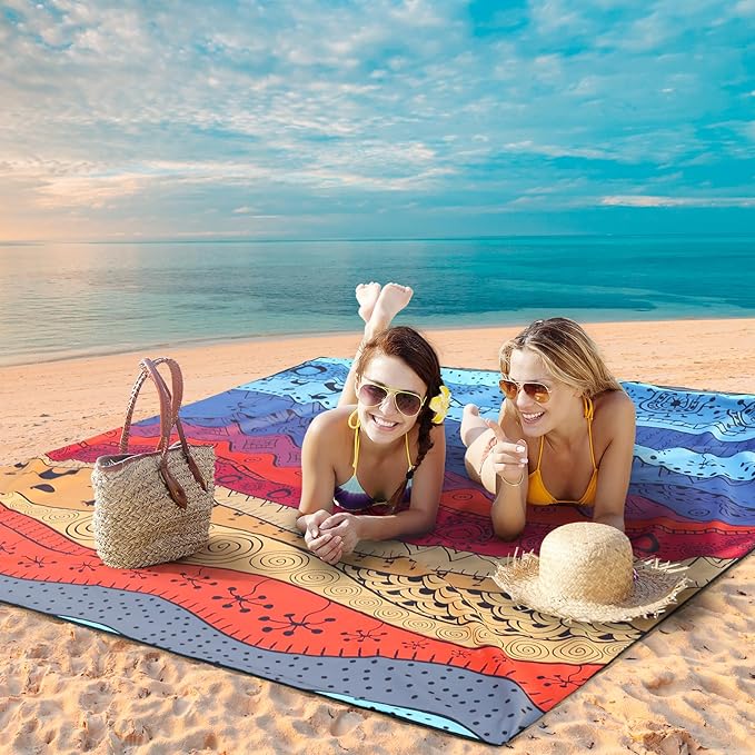 Beach Blanket Waterproof Sandproof Extra Large Beach Mat 79" X 83"/120"x108"for 1-8 Adults Quick Drying Durable Outdoor Picnic Mat for Beach Travel Camping Hiking