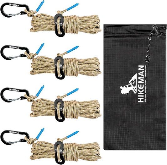 HIKEMAN Reflective Tent Rope Guyline - 4M Camping Guide Ropes,3mm Tent Guy Ropes Cord with Aluminum Tensioners Adjuster for Outdoor Camping Hiking Caravan Awning Tents (Coffee, 3mm)