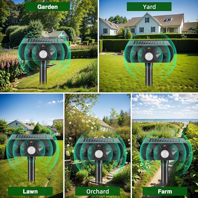2025 Ultrasonic Animal Repellent Cat Repellent Outdoor Solar Animal Repeller with Motion Detection Waterproof Deer Repellent Device to Repel Raccoon Rabbit Squirrel Skunk Repellent for Yard(4Pack)