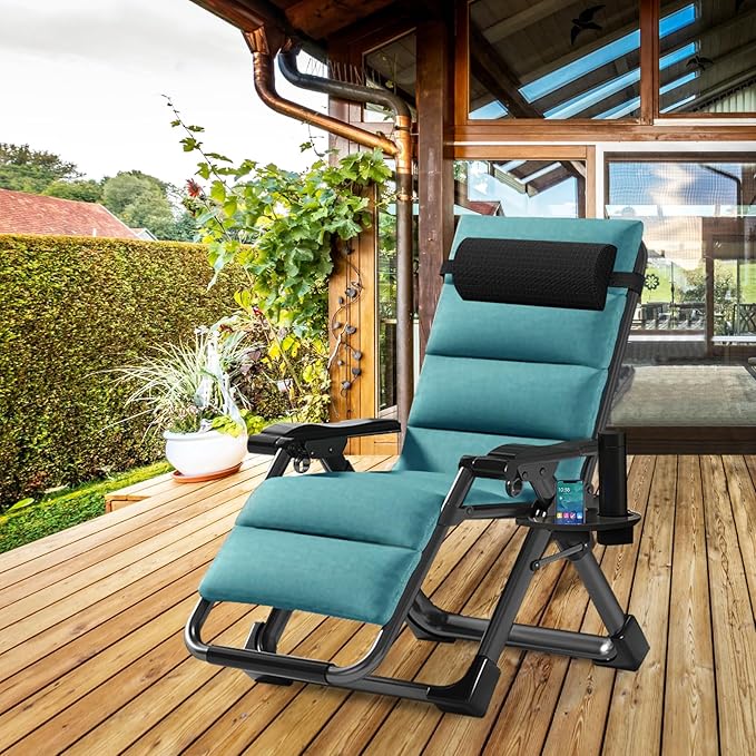 ABORON 2 Pack Zero Gravity Chair, Outdoor Lounge Chairs Sun Loungers with Removable Cushion,Headrest,Cup Holder,Reclining Patio Lounger Chair for Indoor and Outdoor